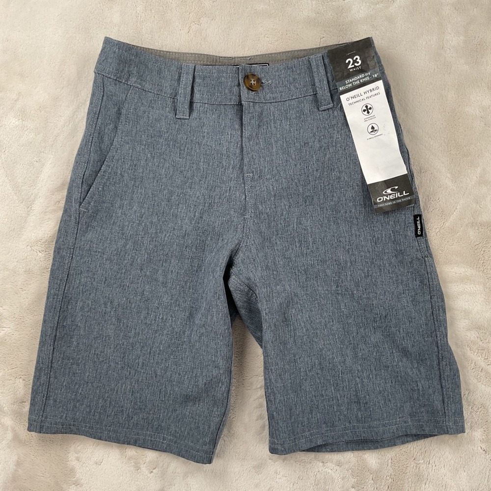 ONeill Kids Hybrid Technical Shorts Blue Grey Heather Hyperdry Stretch Size 23